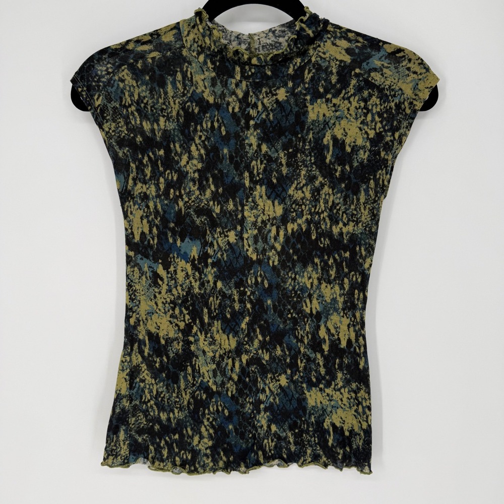 FREE PEOPLE MOVEMENT FITTED SEMI-SHEER MESH TOP XS‎ WATERCOLOR ABSTRACT